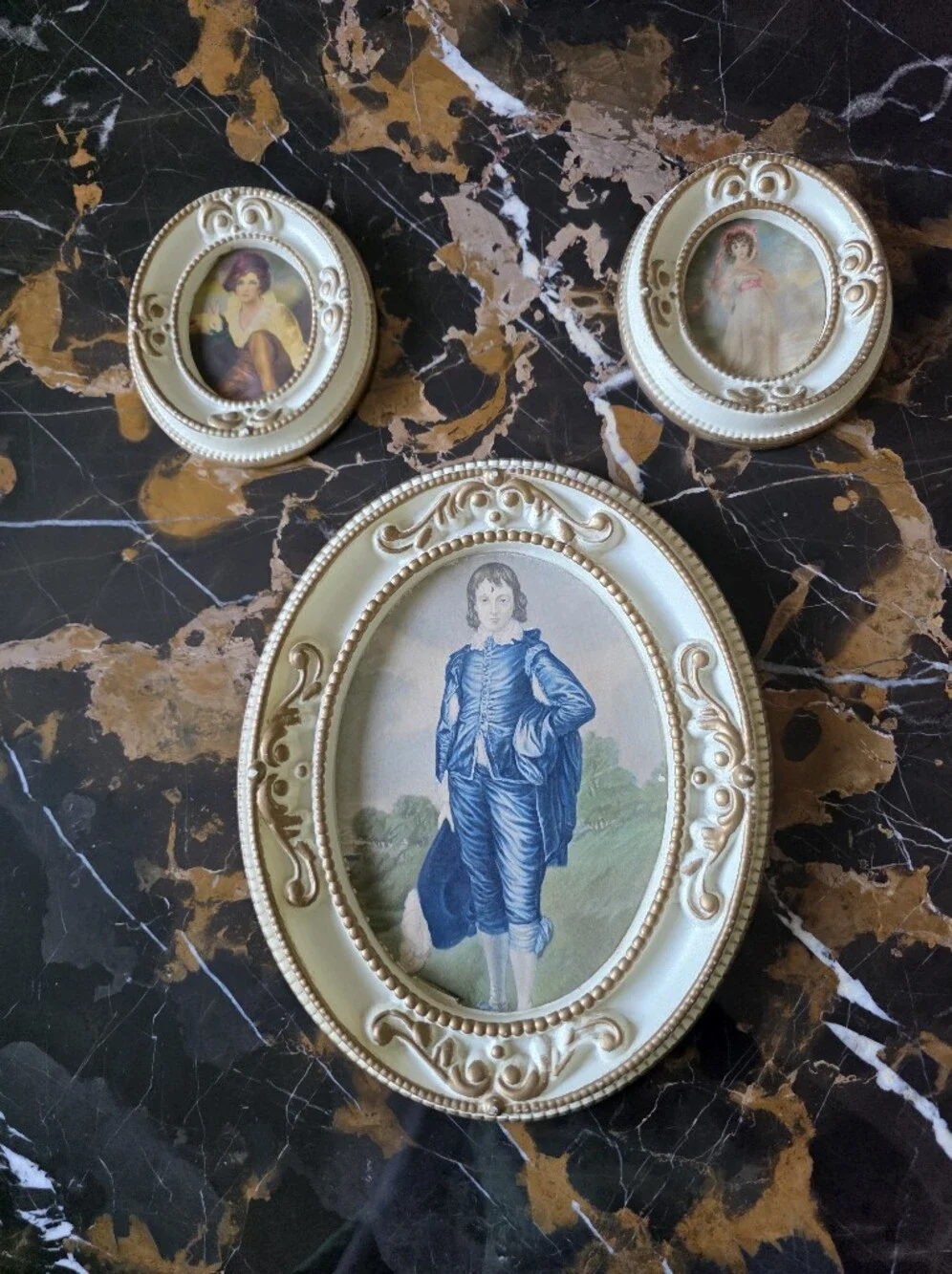 Set Of 3 Vintage Style French Provincial Ornate White Gold Frame Pictures